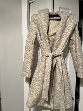 Black Tape_ Cream Bouclé Hooded Wrap